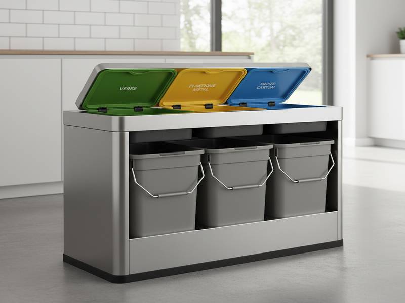 Exemple de bac de tri compartimenté avec 3 seaux
