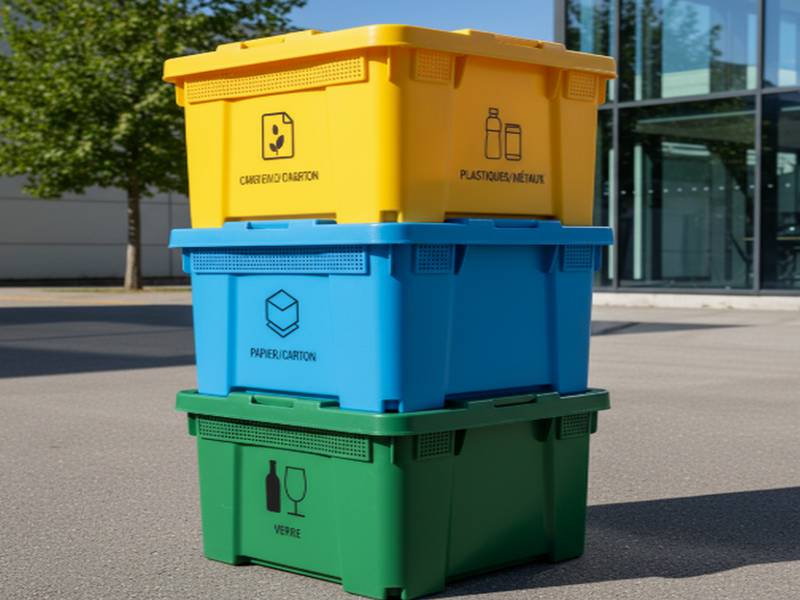 Colonne de bacs de tri empilables de couleurs différentes