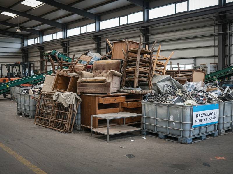 Vieux meubles stockés pour le recyclage