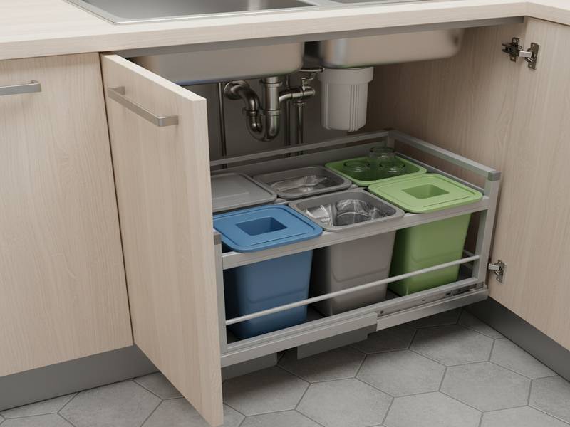 Système de tri sélectif coulissant intégré sous un évier