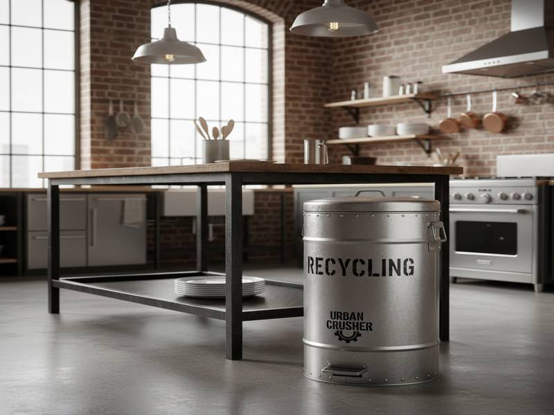 Poubelle métal style industriel dans une cuisine loft