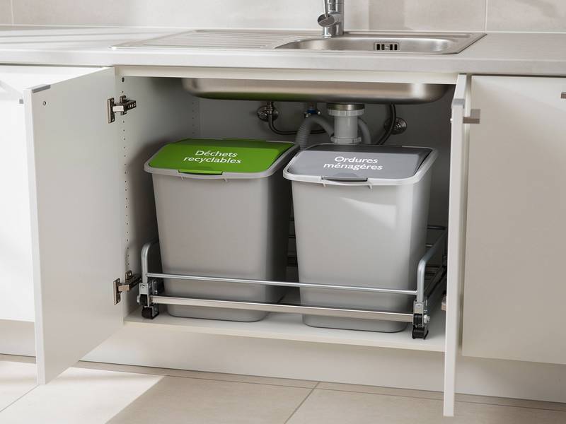 Poubelle de cuisine moderne avec plusieurs compartiments pour le tri sélectif.